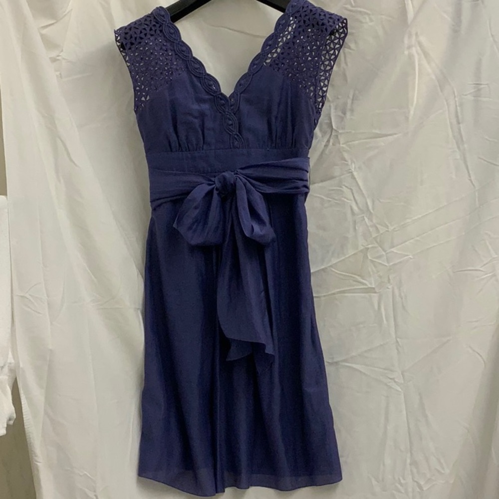 Elie Tahari Purple Lace and Embroidered Cocktail Dress